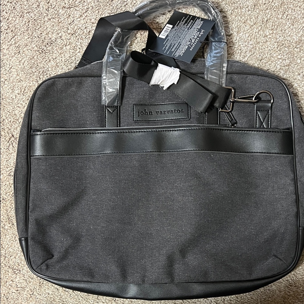 John Varvatos Charcoal and Black Men's Briefcase